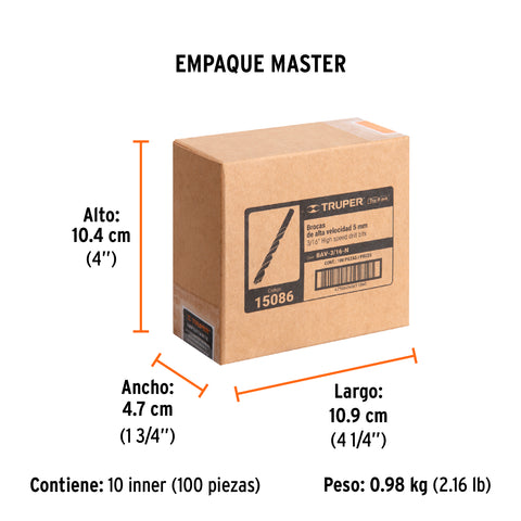 Broca HSS 3/16' Trublack para metal, Truper | BAV-3/16-N | 15086