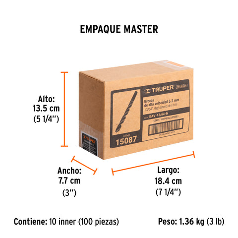 Broca HSS 13/64' Trublack para metal, Truper | BAV-13/64-N | 15087