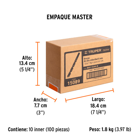 Broca HSS 15/64' Trublack para metal, Truper | BAV-15/64-N | 15089