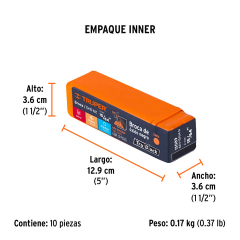 Broca HSS 15/64' Trublack para metal, Truper | BAV-15/64-N | 15089