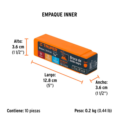 Broca HSS 1/4' Trublack para metal, Truper | BAV-1/4-N | 15097