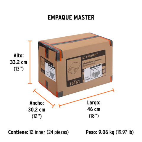 Báscula digital para cocina, plato de ABS, 5 kg, Truper | BASE-5EP | 15161