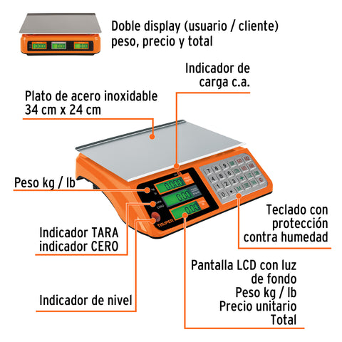 Báscula electrónica multifunciones 40 kg, Truper | BASE-40 | 15241