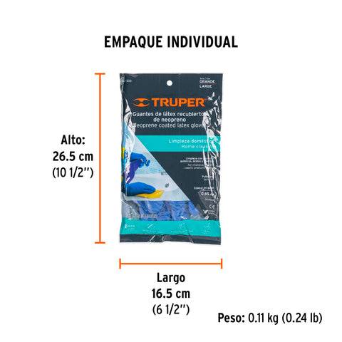 Guantes de látex reforzados para limpieza, G, TRUPER | GU-333 | 15269