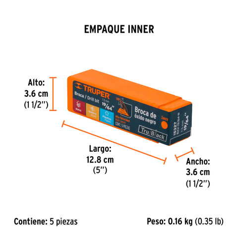 Broca HSS 19/64' Trublack para metal, Truper | BAV-19/64-N | 15327