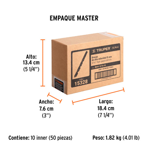 Broca HSS 5/16' Trublack para metal, Truper | BAV-5/16-N | 15328