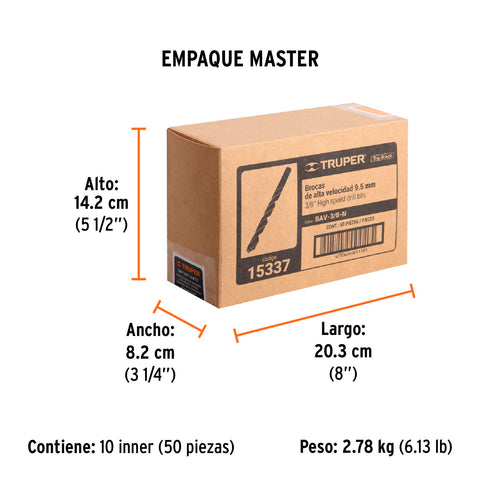 Broca HSS 3/8' Trublack para metal, Truper | BAV-3/8-N | 15337