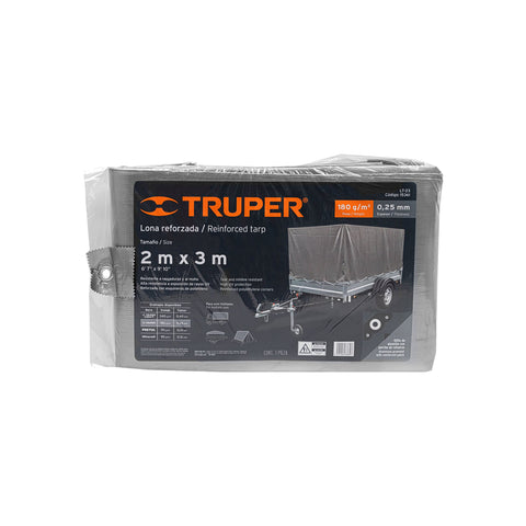 Lona de polietileno reforzada 2 x 3 m, gris, 180g/m2, TRUPER | LT-23 | 15361
