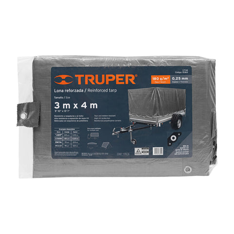 Lona de polietileno reforzada 3 x 4 m, gris, 180g/m2, TRUPER | LT-34 | 15363
