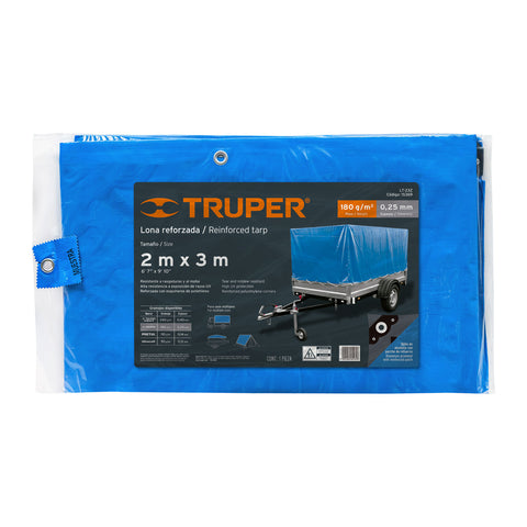 Lona de polietileno reforzada 2x3 m, azul, 180g/m2, TRUPER | LT-23Z | 15369
