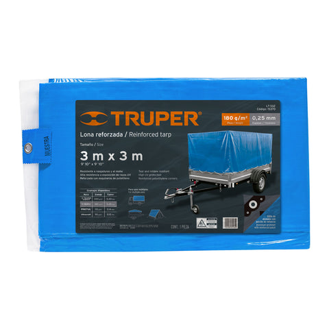 Lona de polietileno reforzada 3 x 3 m, azul, 180g/m2, TRUPER | LT-33Z | 15370