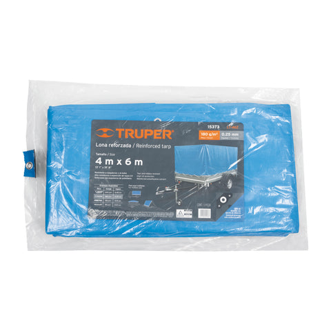 Lona de polietileno reforzada 4 x 6 m, azul, 180g/m2, TRUPER | LT-46Z | 15373