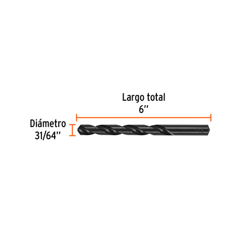 Broca HSS 31/64' Trublack para metal, Truper | BAV-31/64-N | 15386