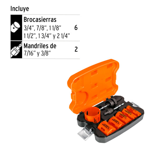 Juego de 6 brocasierras bimetálicas y 2 mandriles, Expert | KITB-6 | 15405