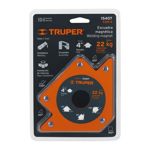 Escuadra magnética p/soldar, 4', capacidad 22 kg, TRUPER | ESM-4 | 15407