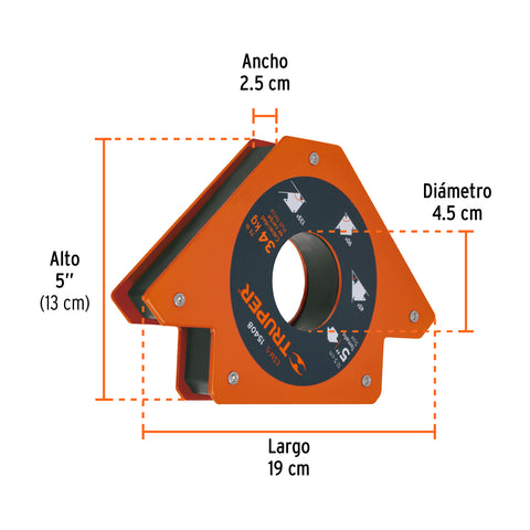 Escuadra magnética p/soldar, 5', capacidad 34 kg, TRUPER | ESM-5 | 15408