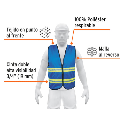 Chaleco de seguridad azul alta visibilidad con cierre | CHS-600A | 15416