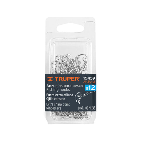 Blíster con 100 anzuelos para pesca # 12, Truper | ANZU-12 | 15459