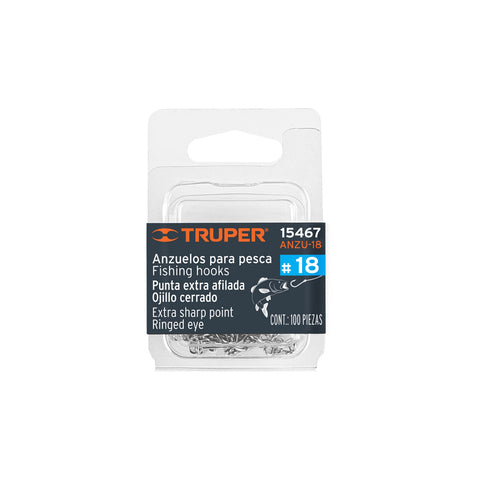 Blíster con 100 anzuelos para pesca # 18, Truper | ANZU-18 | 15467