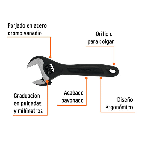 Llave ajustable (perico) 6' profesional pavonada, Expert | PET-6 | 15500