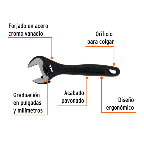 Llave ajustable (perico) 8' profesional pavonada, Expert | PET-8 | 15501