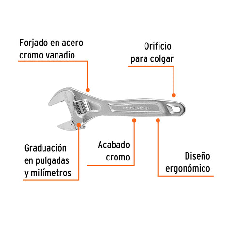 Llave ajustable (perico) 6' profesional cromada, Expert | PET-6C | 15505