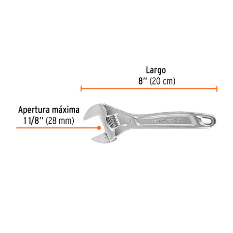 Llave ajustable (perico) 8' profesional cromada, Expert | PET-8C | 15506