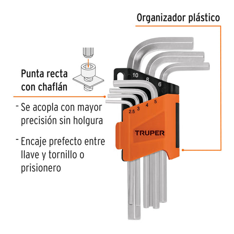 Juego 7 llaves allen mm punta hexagonal con organizador | ALE-7M | 15530