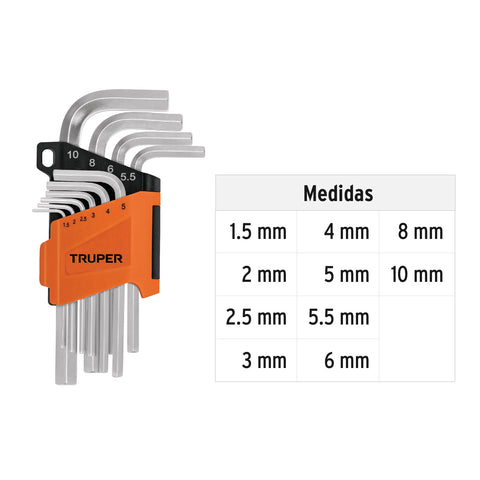 Juego 10 llaves allen mm punta hexagonal con organizador | ALL-10M | 15536