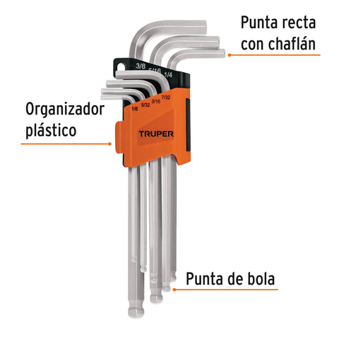 Juego 7 llaves allen largas std punta bola con organizador | ALLX-7P | 15551