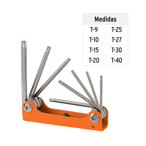 Juego de 8 llaves torx tipo navaja, cuerpo de lámina, TRUPER | TORX-8 | 15569