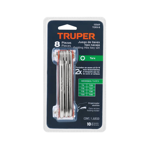Juego de 8 llaves torx tipo navaja, cuerpo de lámina, TRUPER | TORX-8 | 15569