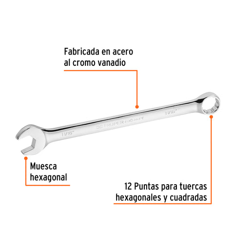 Llave combinada extralarga 11/16' x 259 mm de largo, Expert | LL-2022 | 15597