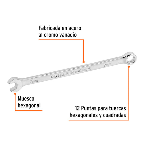 Llave combinada extralarga 7 mm x 135 mm de largo, Expert | LL-2007M | 15611