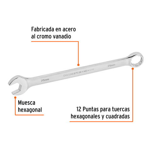 Llave combinada extralarga 21 mm x 298 mm de largo, Expert | LL-2021M | 15625