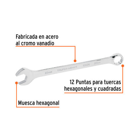 Llave combinada extralarga 22 mm x 316 mm de largo, Expert | LL-2022M | 15626