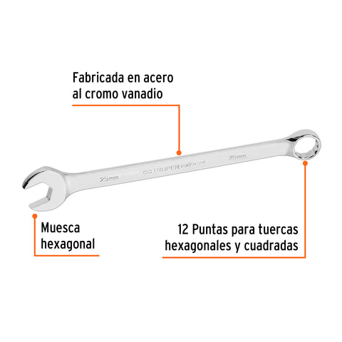 Llave combinada extralarga 25 mm x 355 mm de largo, Expert | LL-2025M | 15651