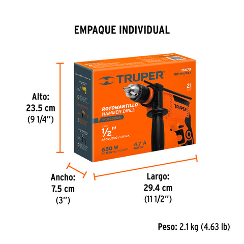 Rotomartillo 1/2', 650W, TRUPER PRO | ROTO-1/2A7 | 15679