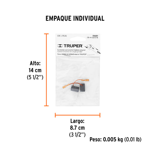 Bolsa con 2 carbones de repuesto para ESMA-4-1/2A3, TRUPER | CB-4-1/2A3-16 | 15681