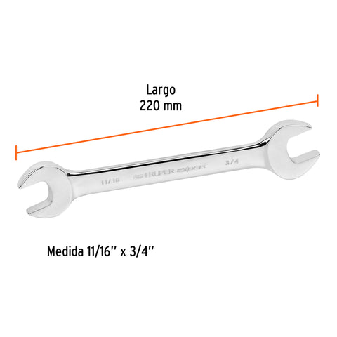 Llave española, 11/16 x 3/4' x 220 mm de largo, Expert | LL-3035 | 15696