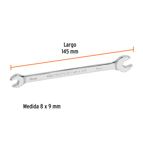Llave española 8 x 9 mm x 145 mm de largo, Truper Expert | LL-30809 | 15706