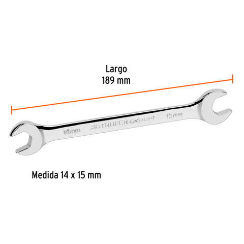 Llave española 14 x 15 x 189 mm de largo, Truper Expert | LL-31415 | 15712
