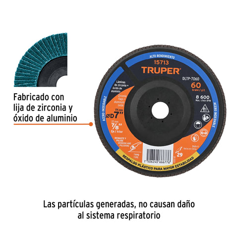 Disco laminado 7' grano 60 centro 7/8', plástico, TRUPER | DLTP-7060 | 15713
