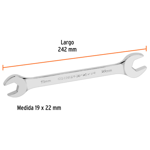 Llave española 19 x 22 x 242 mm de largo, Truper Expert | LL-31922 | 15717