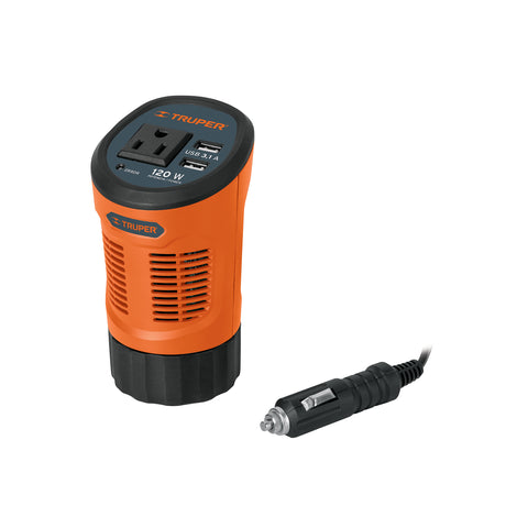 Inversor de corriente 120 W tipo vaso, 2 puertos USB, Truper | INCO-12 | 15725