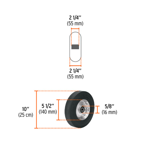 Rueda de hule sólido 10' de alto desempeño, doble balero | LLH-10L | 15727