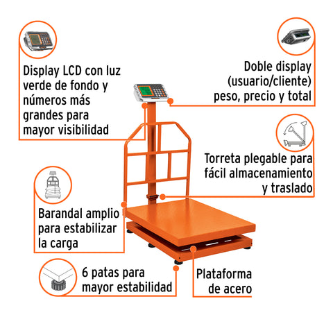 Báscula electrónica de plataforma, plegable, 600 kg, TRUPER | BAS-600PLA | 15733