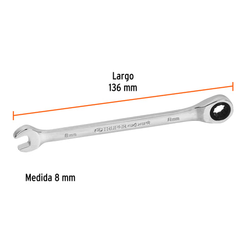 Llave combinada con matraca 8 mm x 136 mm largo, Expert | LL-2008MX | 15742