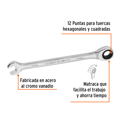 Llave combinada con matraca 10 mm x 154 mm largo, Expert | LL-2010MX | 15743