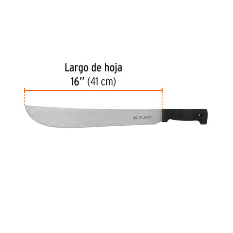 Machete estándar 16' cacha negra inyectada, Truper | T-460-16B | 15864